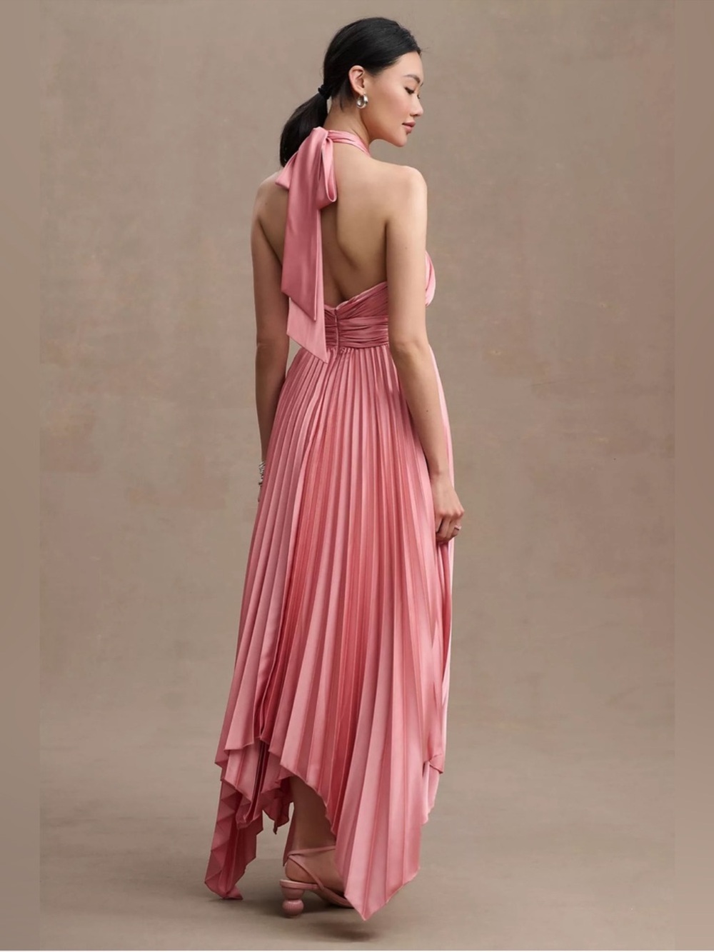 MAC DUGGAL Pleated A-Line Asymmetrical
Halter Gown